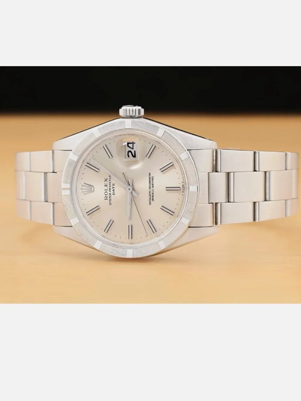 ROLEX OYSTER PERPETUAL DATE SILVER DIAL 34MM STEEL OYSTER WATCH w/ PAPER